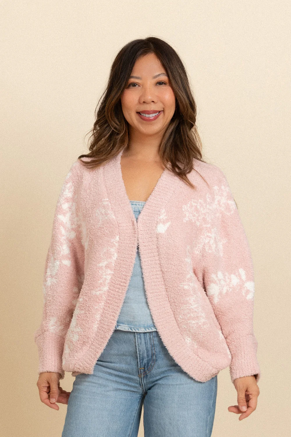 Angie Snug Cardigan - Mauve Plumeria Lei
