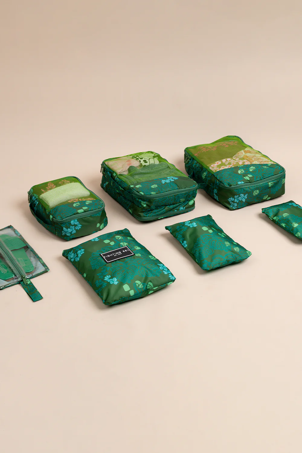 Packing Cube Set - Kombu Monstera Block