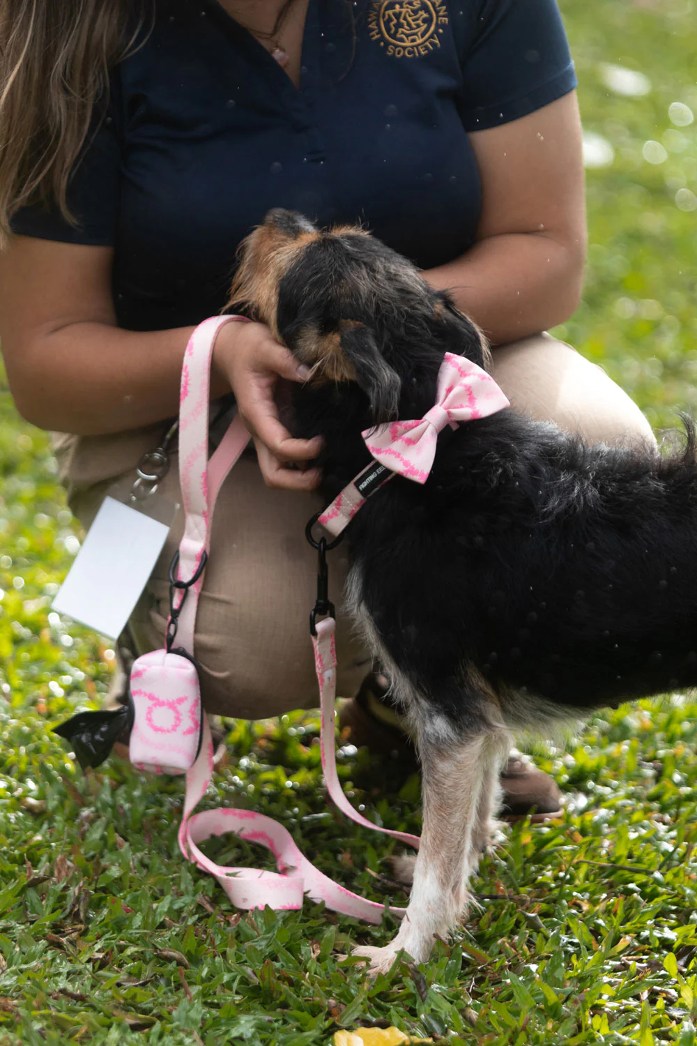 Pet Leash & Poop Bag Holder - Rosey Plumeria Lei - Image 3