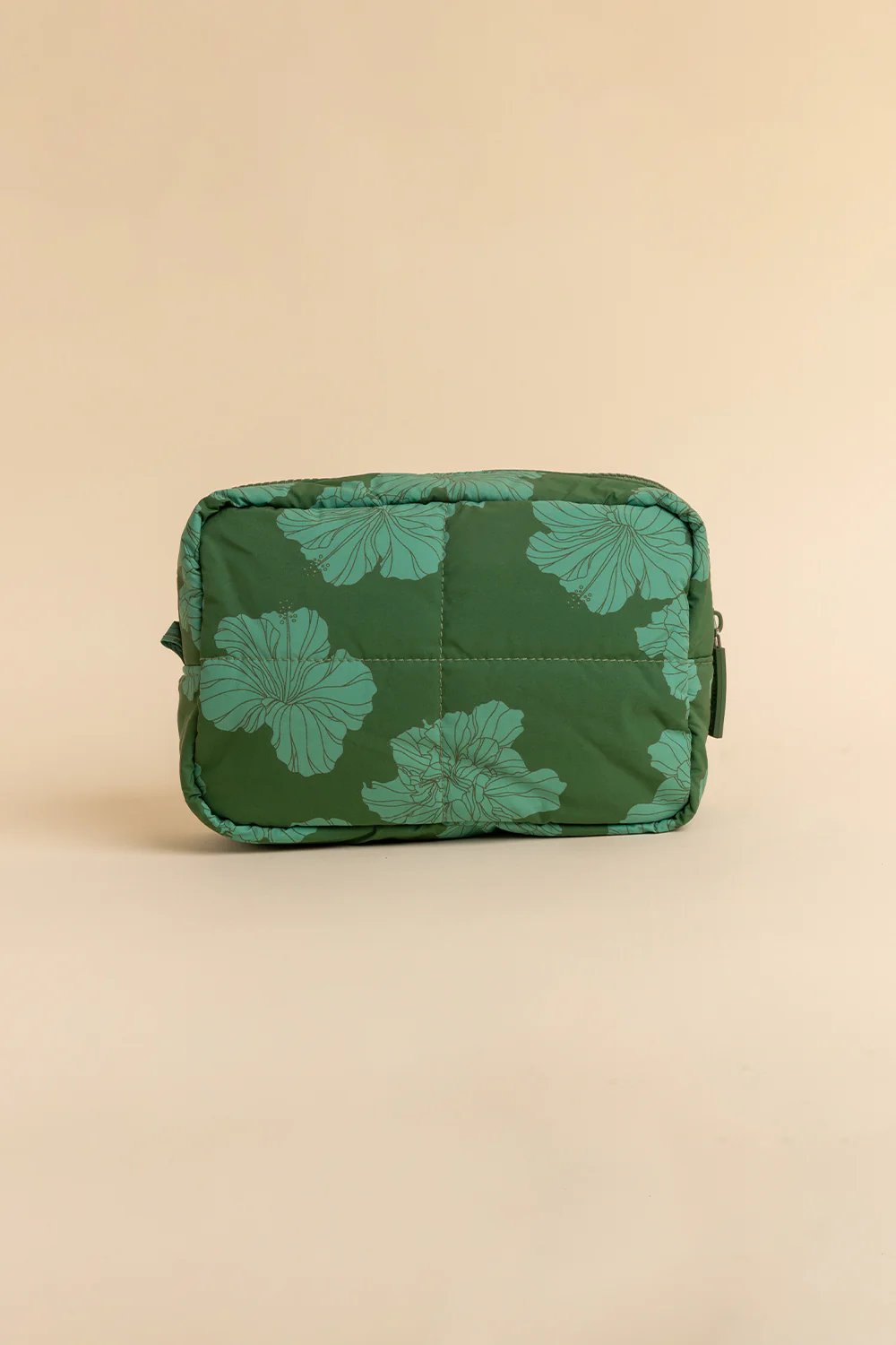 Quilted Makeup Pouch Large - Jade Summer Hibiscus