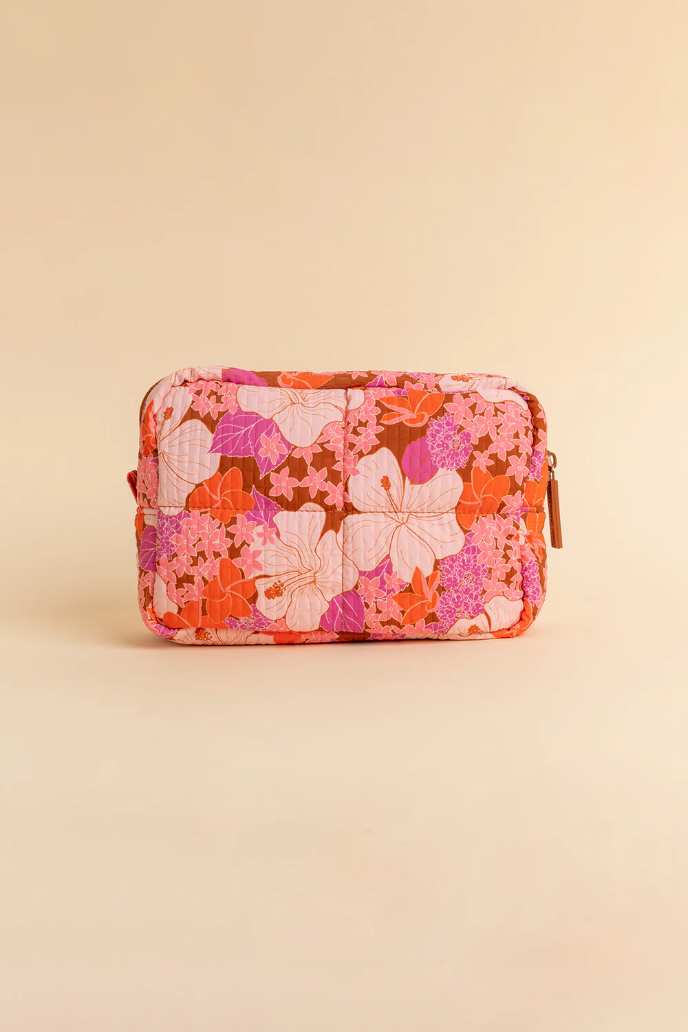 Quilted Makeup Pouch Large - Mahogany Retro Bloom