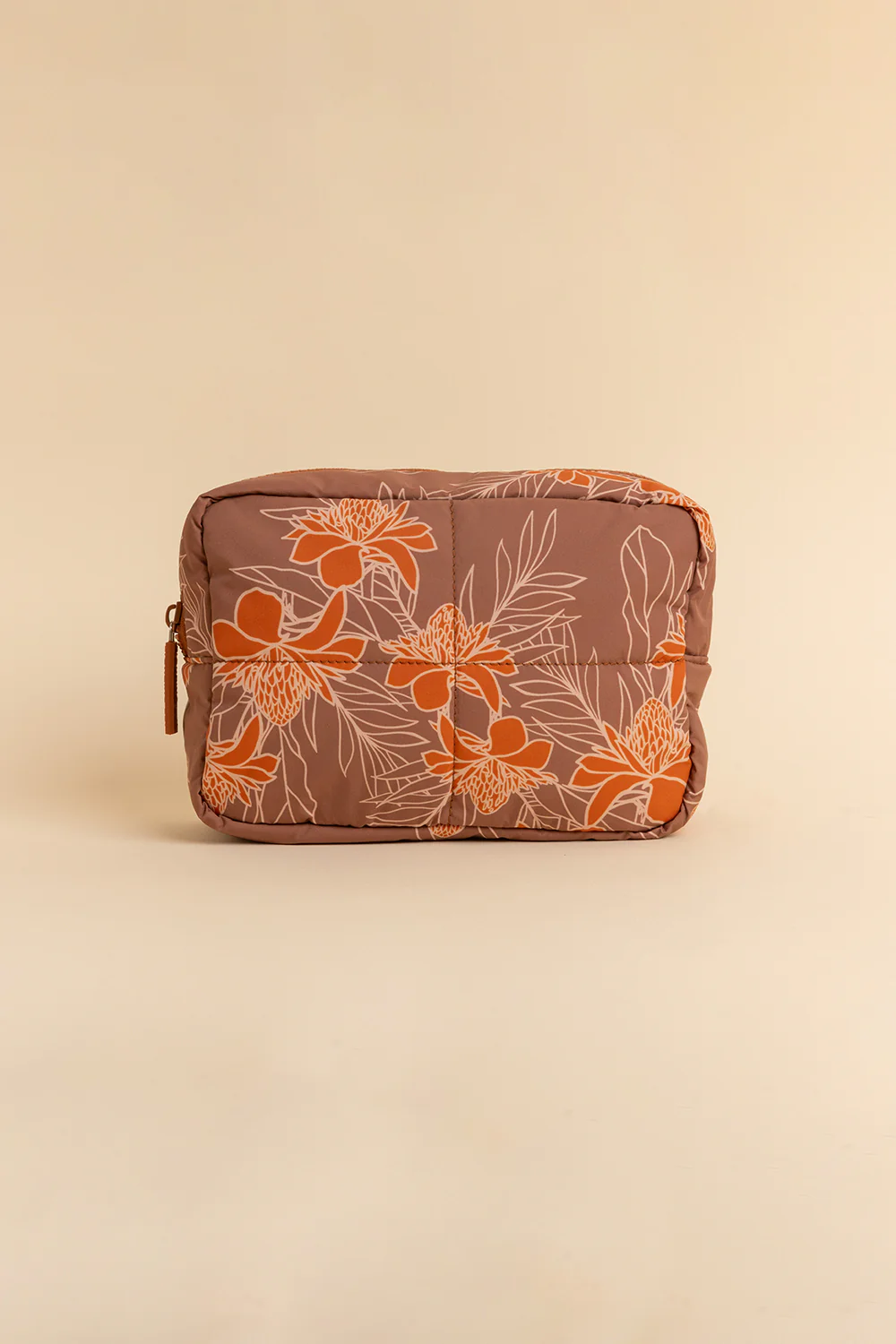 Quilted Makeup Pouch Large - Teak Ginger Bloom